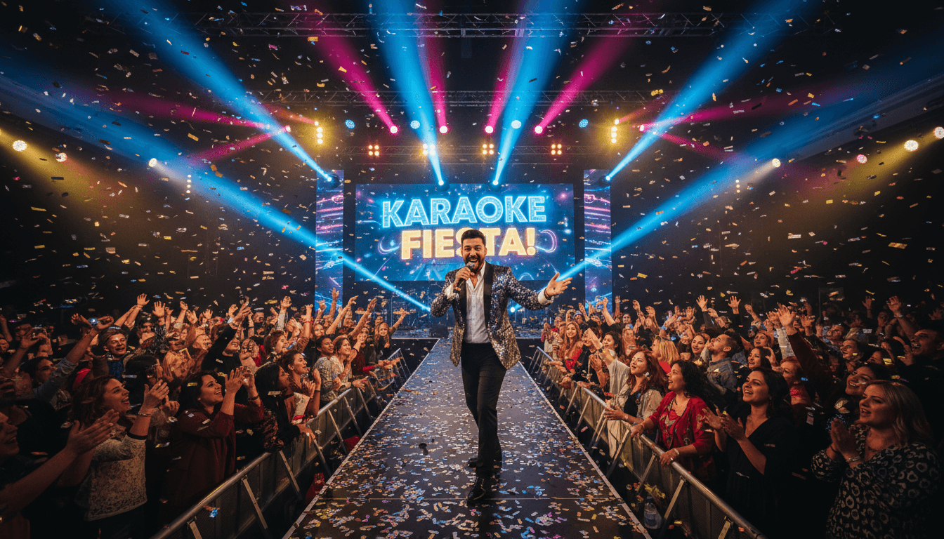 Confetti and stage lights at a lively party event